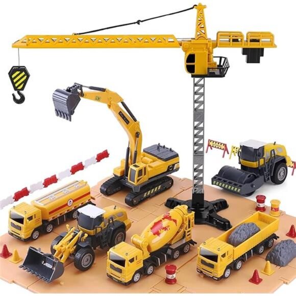Construction Site Vehicles Toy Set, Kids Engineering Playset, Tractor, Digger - Picture 7 of 14